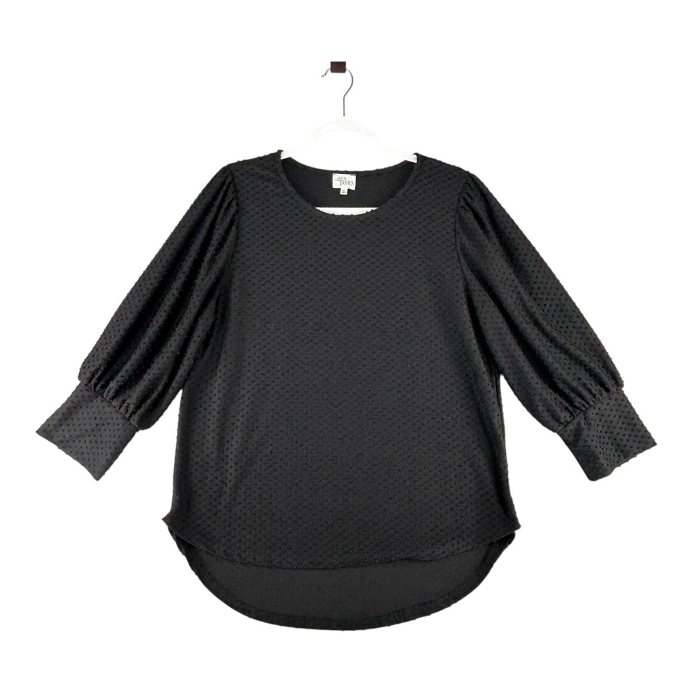 Ava‎ James Clip Dot 3/4 Sleeve High Low Blouse Womens X-Large Dotted Swiss Black